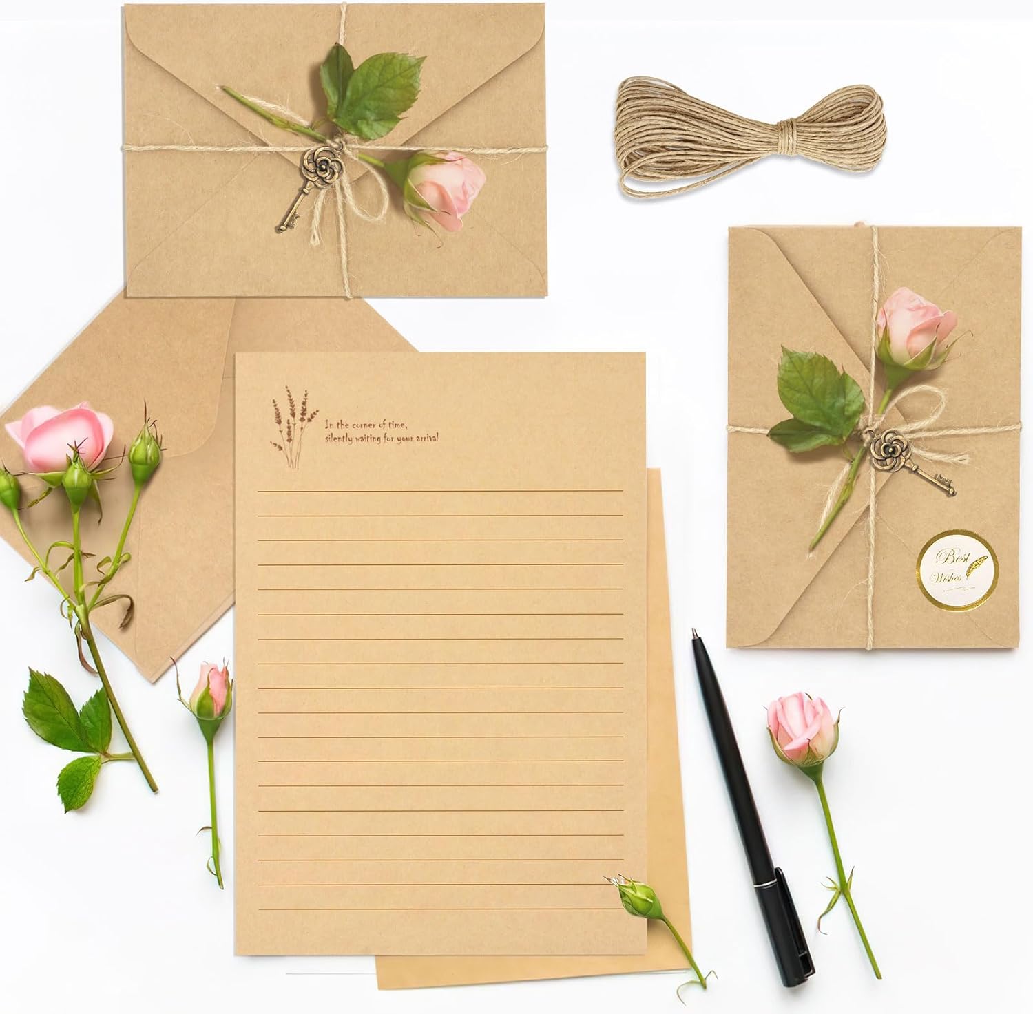 72 PCS Set de papeterie vintage, 24 papiers d'écriture de papeterie avec 12 enveloppes correspondantes, ancien kit stationnaire à la recherche pour écrire des lettres et des invitations – Image 6