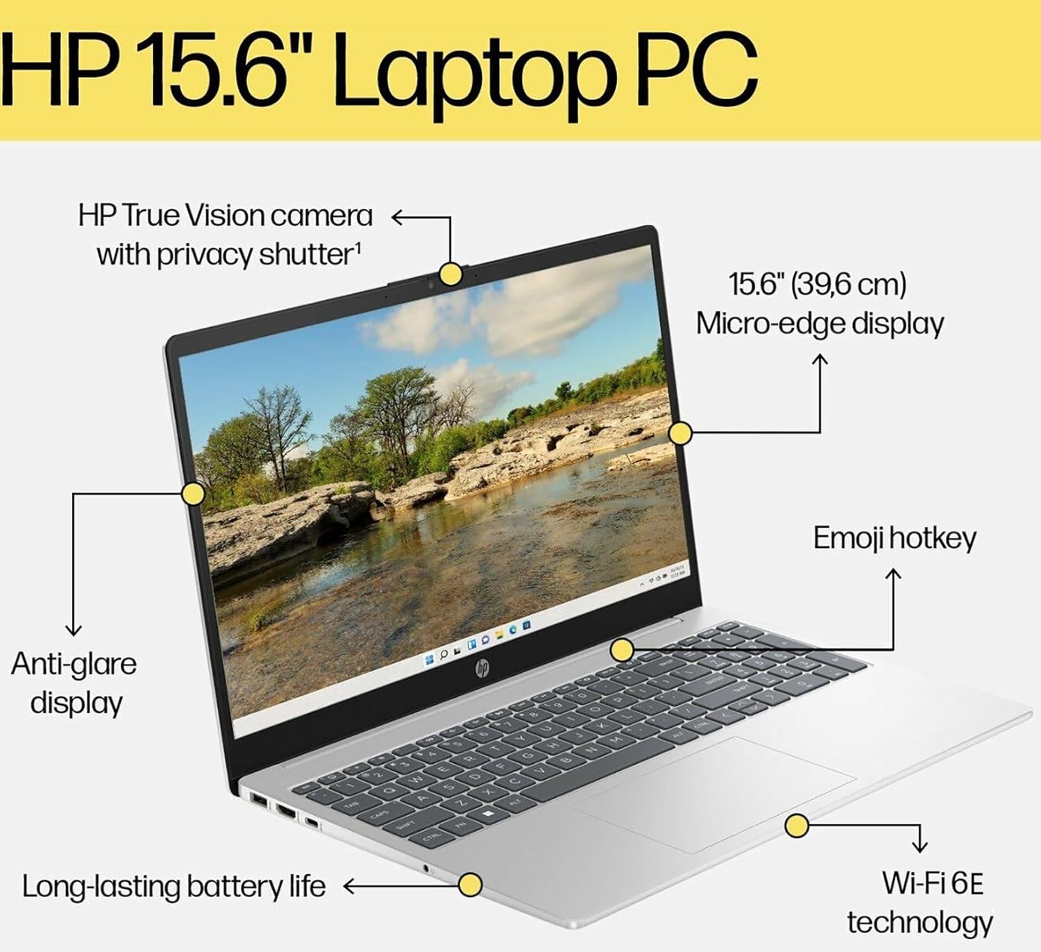 HP 15.6 "FHD ordinateur portable étudiant et entreprise, processeur quad-core Intel (Beat I3-1115G4), 16 Go DDR4 RAM, 256 Go PCIe SSD, WiFi 6E, Bluetooth 5.3, HDMI, Type-C, Silver, Windows 11 Pro, Wendbo – Image 3