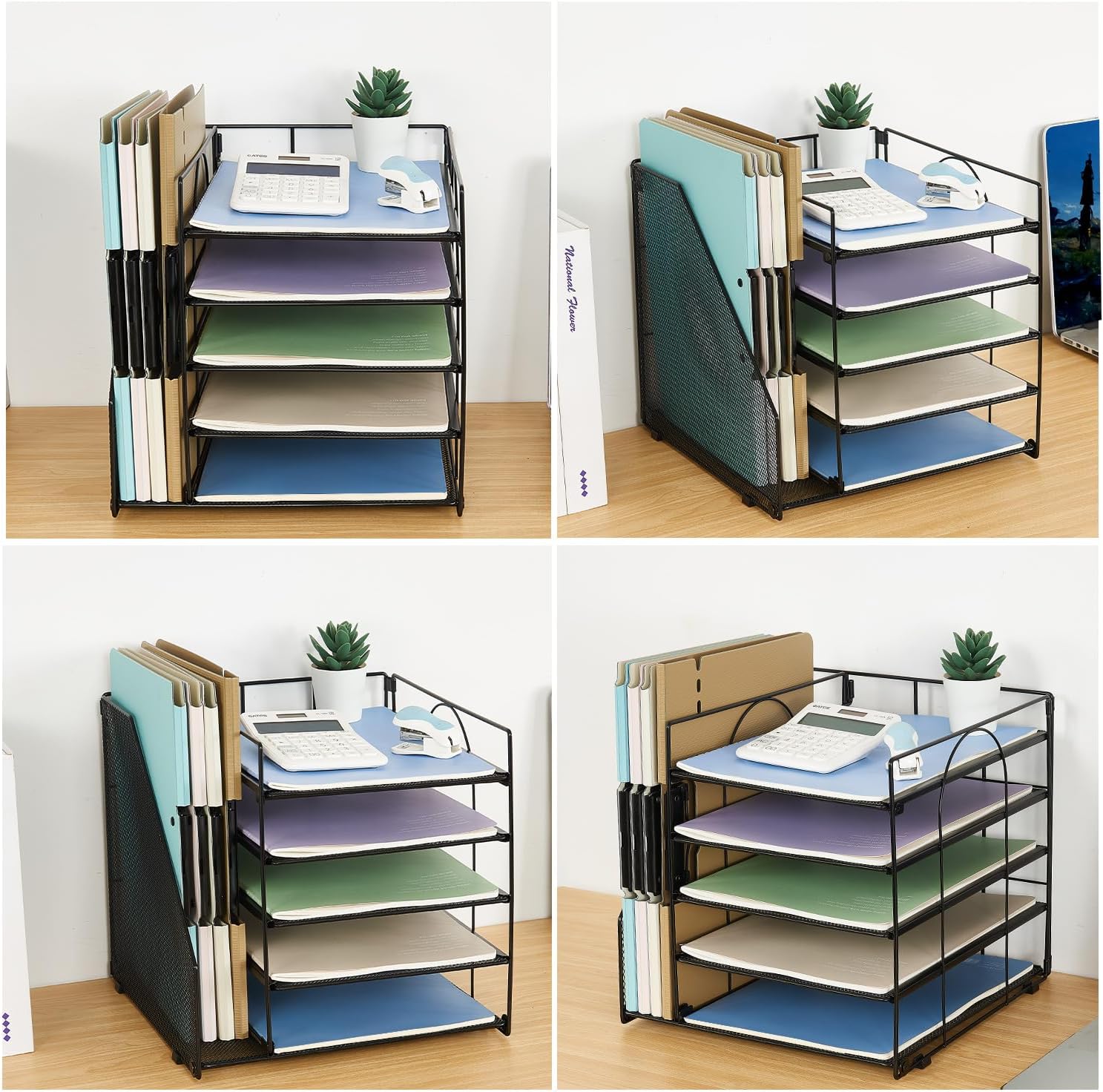 Organisateurs et accessoires de bureau, bac à lettres en papier à 5 niveaux avec porte-fichiers, accessoire de bureau, organisateur de documents, fournitures de bureau pour femmes – Image 6