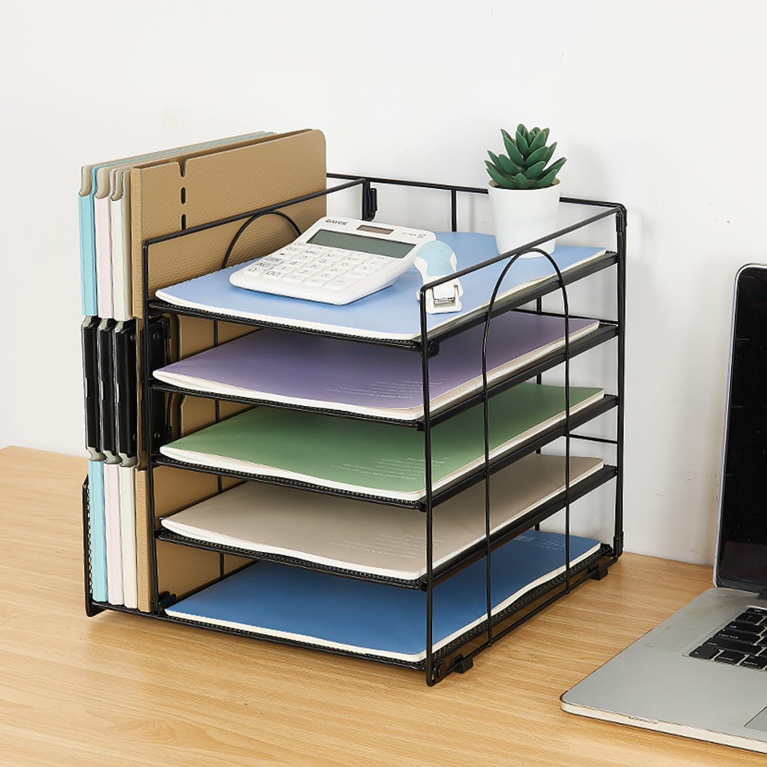 Organisateurs et accessoires de bureau, bac à lettres en papier à 5 niveaux avec porte-fichiers, accessoire de bureau, organisateur de documents, fournitures de bureau pour femmes – Image 8