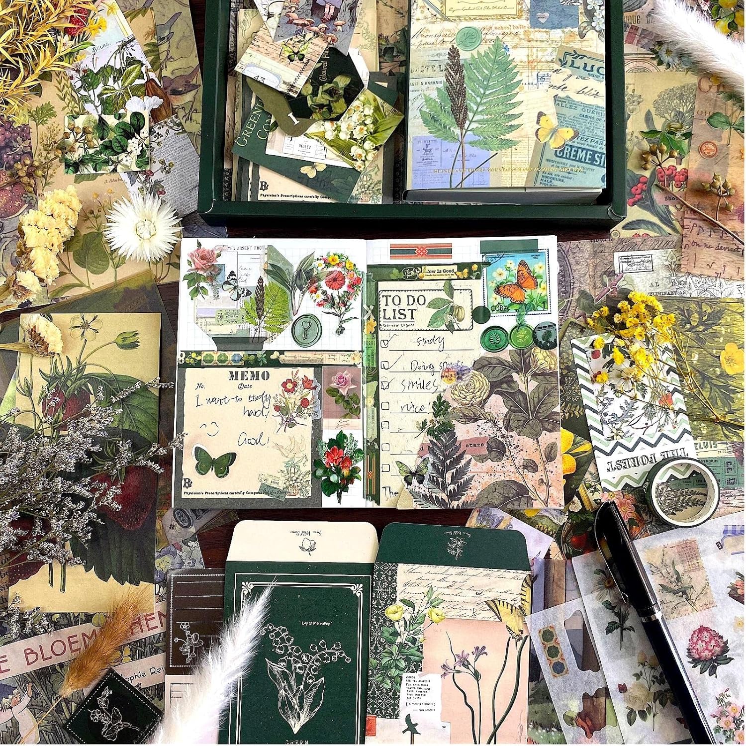 LCLAIDYDY Kit de fournitures de scrapbooking vintage botanique esthétique pour scrapbooking, journal intime, carnet de notes A6, papeterie artisanale, cadeau pour adolescentes et femmes – Image 3