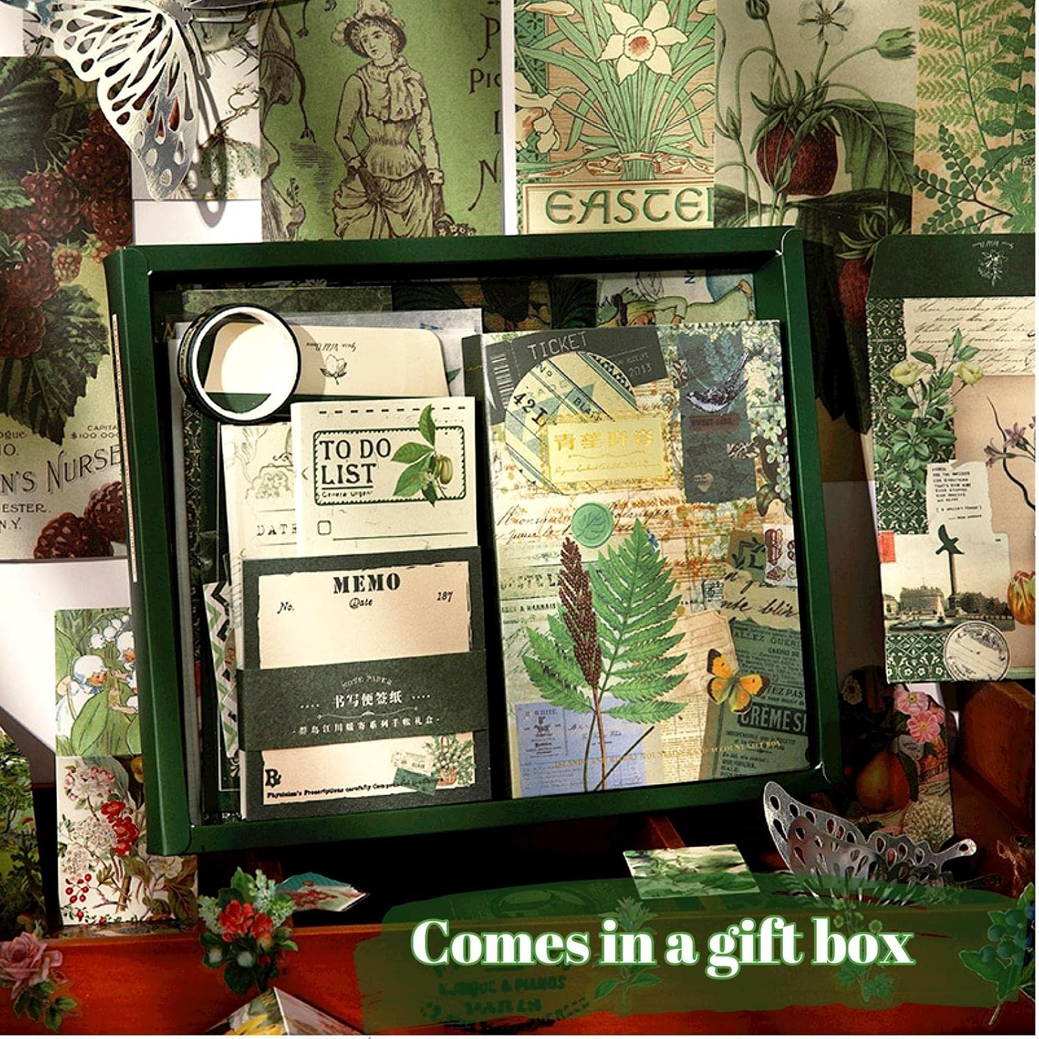 LCLAIDYDY Kit de fournitures de scrapbooking vintage botanique esthétique pour scrapbooking, journal intime, carnet de notes A6, papeterie artisanale, cadeau pour adolescentes et femmes – Image 8