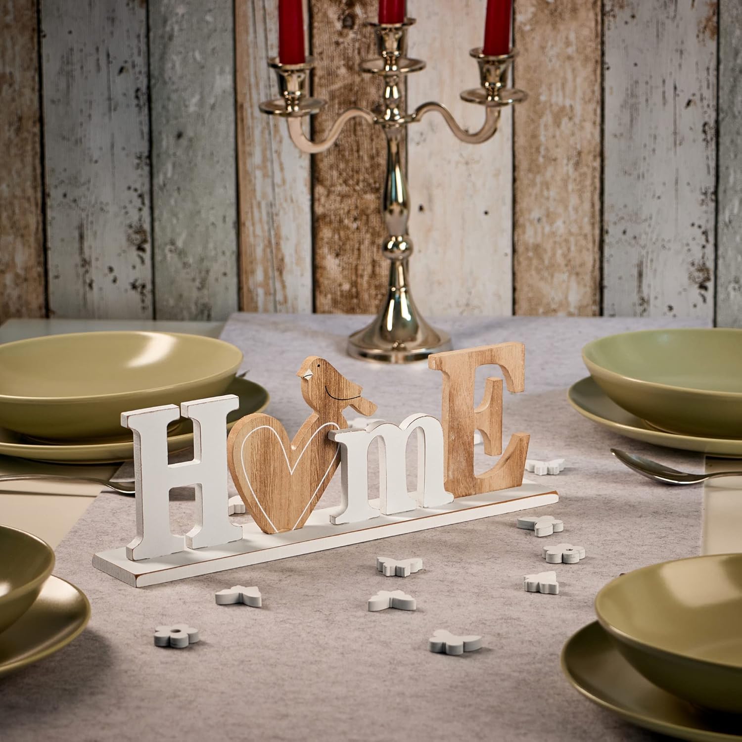 COM-FOUR® Support décoratif en bois - XL HOME avec inscription cœur et oiseau - Support décoratif pour le printemps et l'été - Lettrage décoratif à poser (1 pièce - Maison - XL) – Image 4
