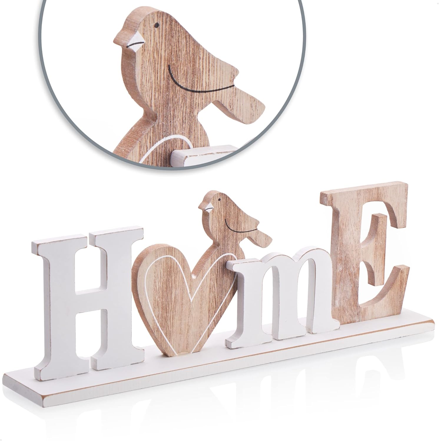 COM-FOUR® Support décoratif en bois - XL HOME avec inscription cœur et oiseau - Support décoratif pour le printemps et l'été - Lettrage décoratif à poser (1 pièce - Maison - XL) – Image 5