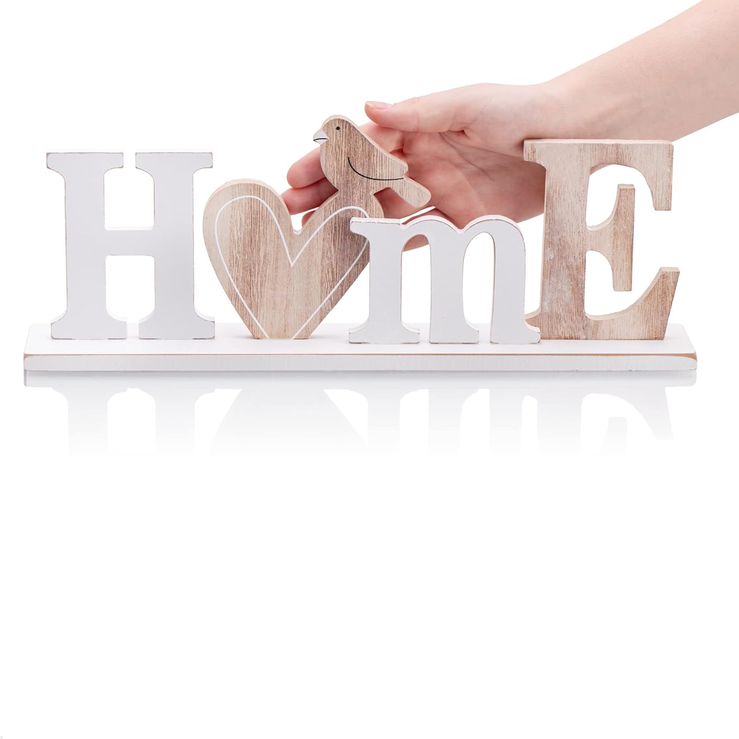 COM-FOUR® Support décoratif en bois - XL HOME avec inscription cœur et oiseau - Support décoratif pour le printemps et l'été - Lettrage décoratif à poser (1 pièce - Maison - XL) – Image 6