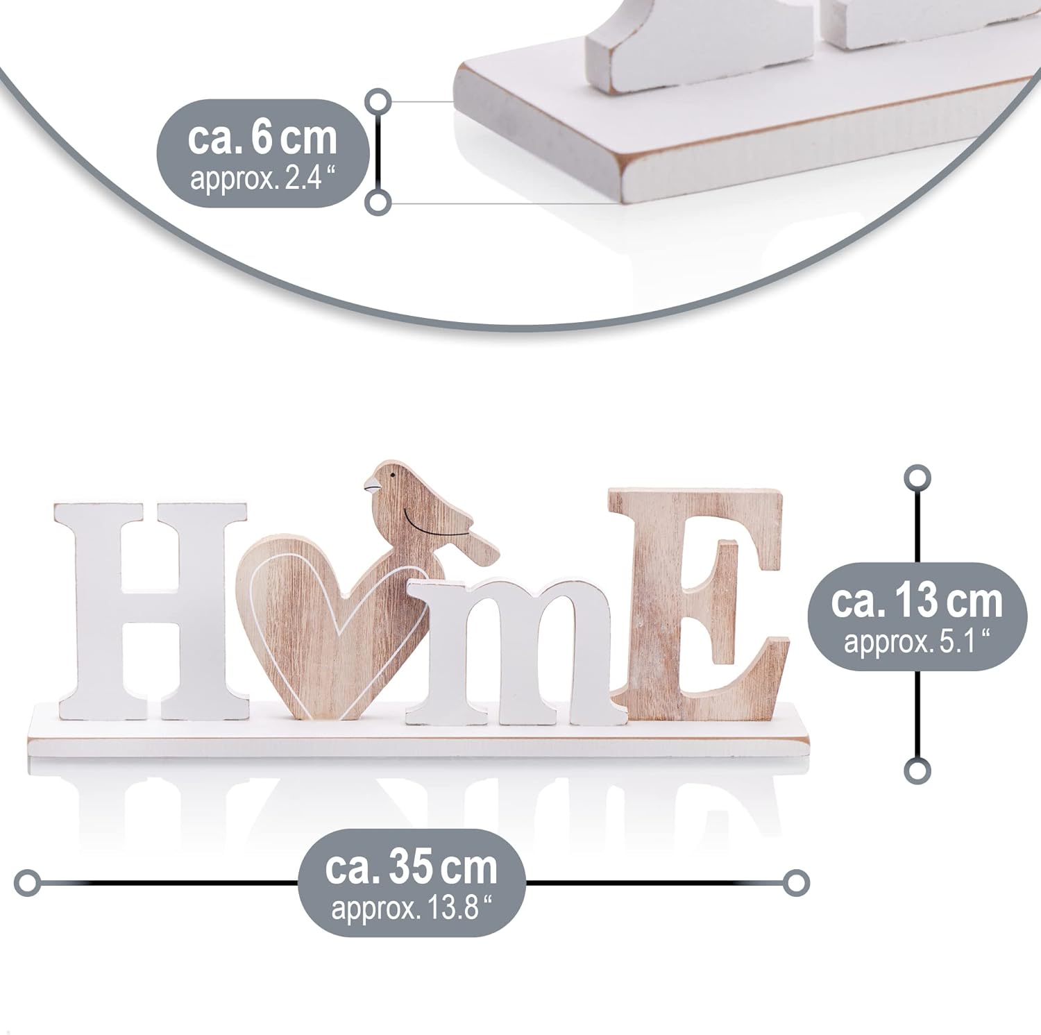 COM-FOUR® Support décoratif en bois - XL HOME avec inscription cœur et oiseau - Support décoratif pour le printemps et l'été - Lettrage décoratif à poser (1 pièce - Maison - XL) – Image 7