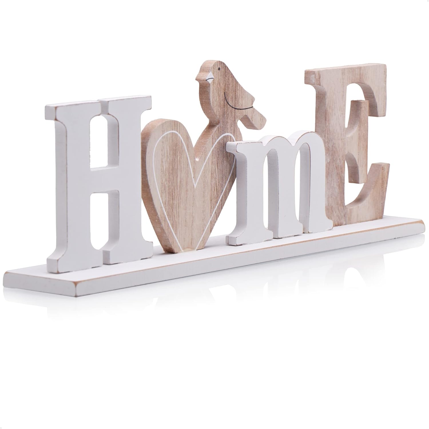 COM-FOUR® Support décoratif en bois - XL HOME avec inscription cœur et oiseau - Support décoratif pour le printemps et l'été - Lettrage décoratif à poser (1 pièce - Maison - XL) – Image 8