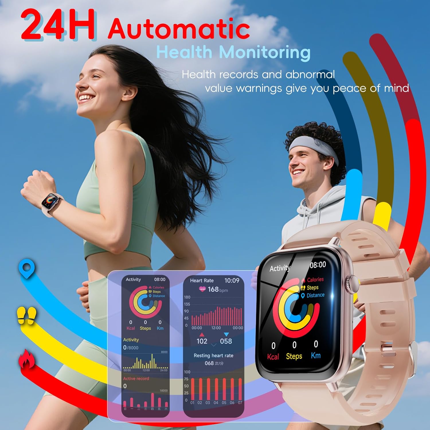 Montre intelligente pour hommes et femmes avec 112 modes sportifs, montre de sport avec moniteur de fréquence cardiaque, rose – Image 5