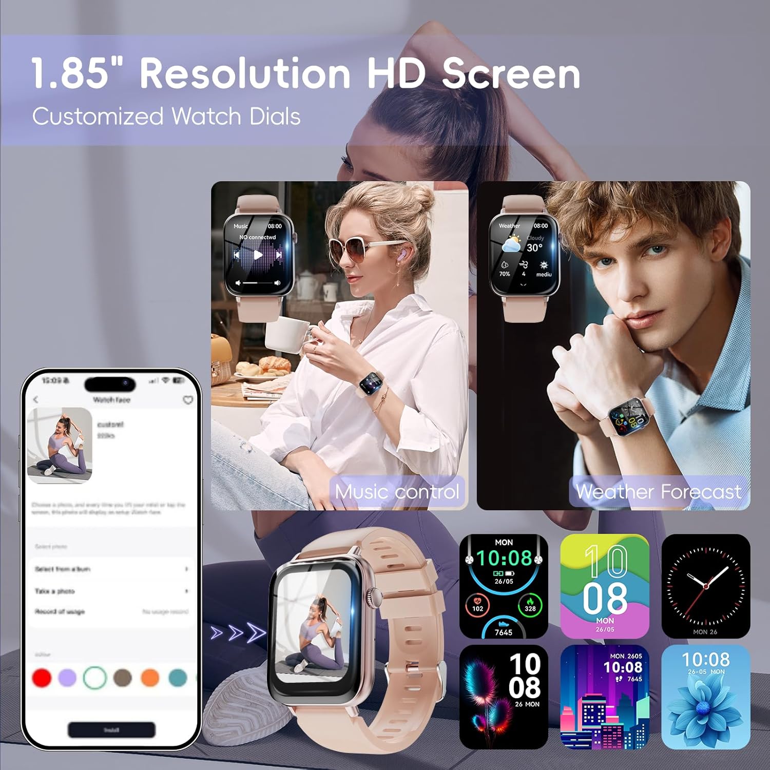 Montre intelligente pour hommes et femmes avec 112 modes sportifs, montre de sport avec moniteur de fréquence cardiaque, rose – Image 7
