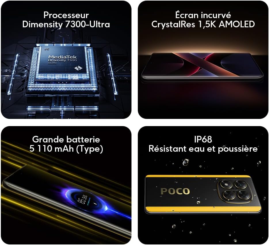 Smartphone XIAOMI POCO X7, 8+256Go, Argent, Appareil Photo Principal 50MP avec OIS, Batterie 5110mAh, IP68 (Chargeur Non Inclus) (Version Française + 2 Ans de Garantie) – Image 6