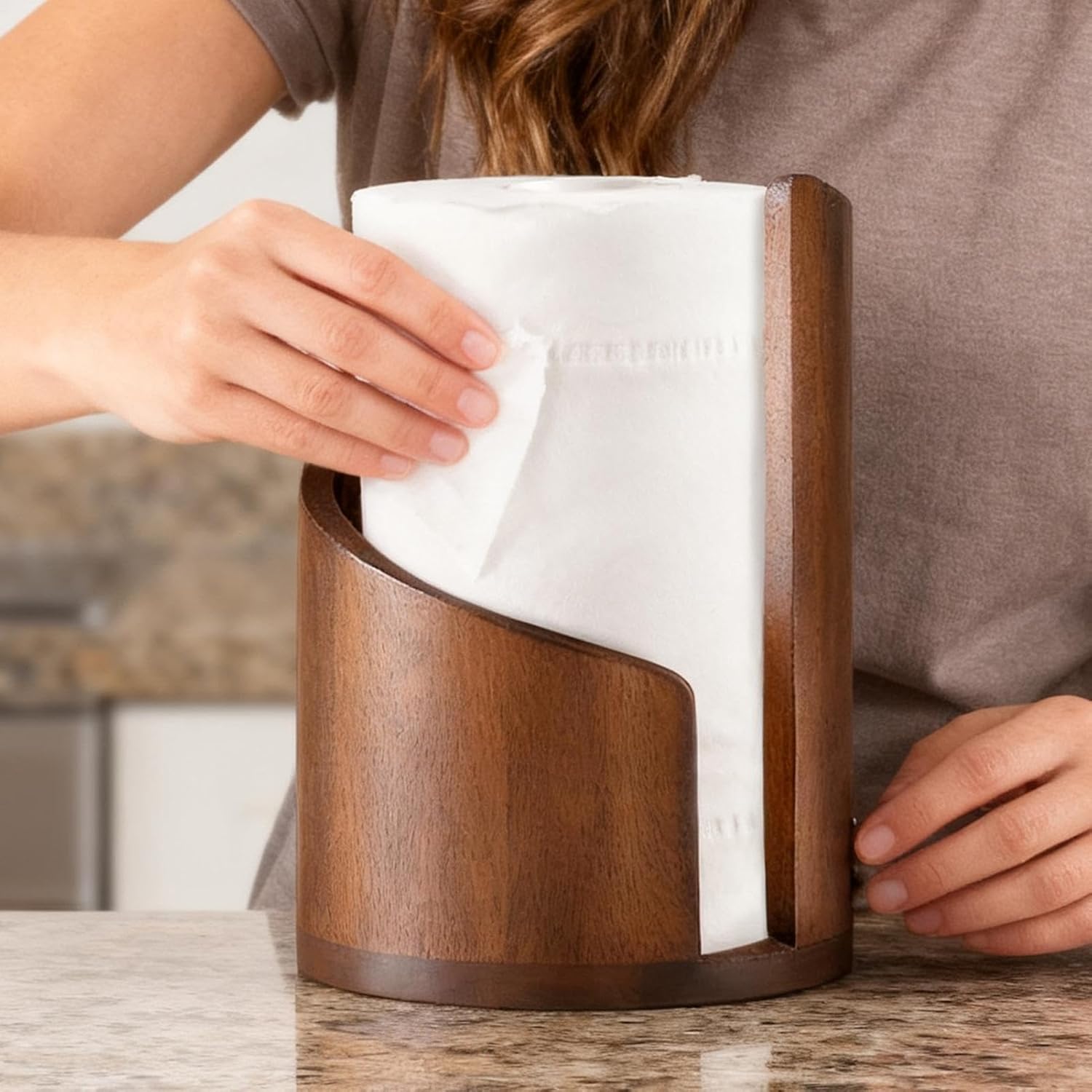 Porte-serviettes en papier | Support distributeur | Porte-serviettes en papier de comptoir en bois Vintage, pour salle de bains, cuisine, Table à manger, armoire, étagère, maison – Image 4