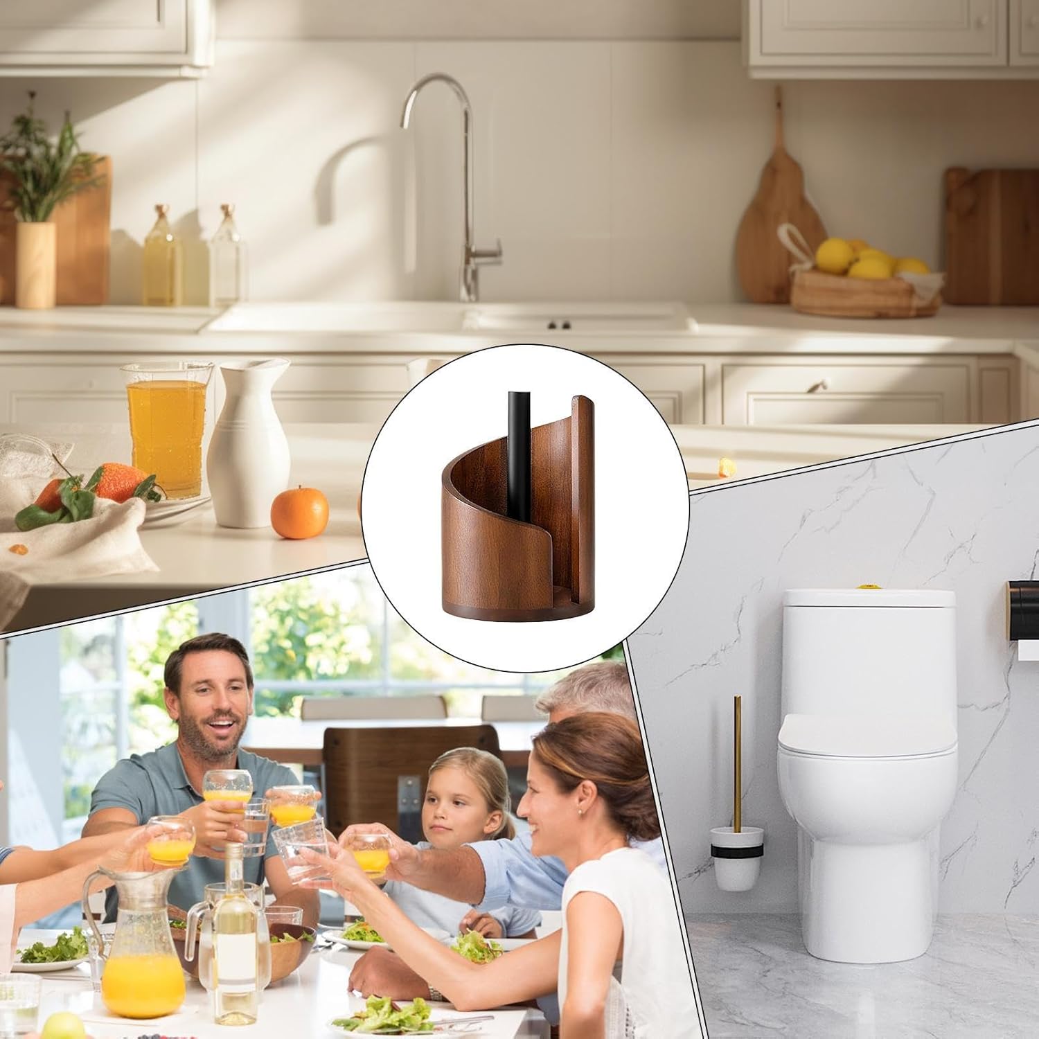 Porte-serviettes en papier | Support distributeur | Porte-serviettes en papier de comptoir en bois Vintage, pour salle de bains, cuisine, Table à manger, armoire, étagère, maison – Image 5