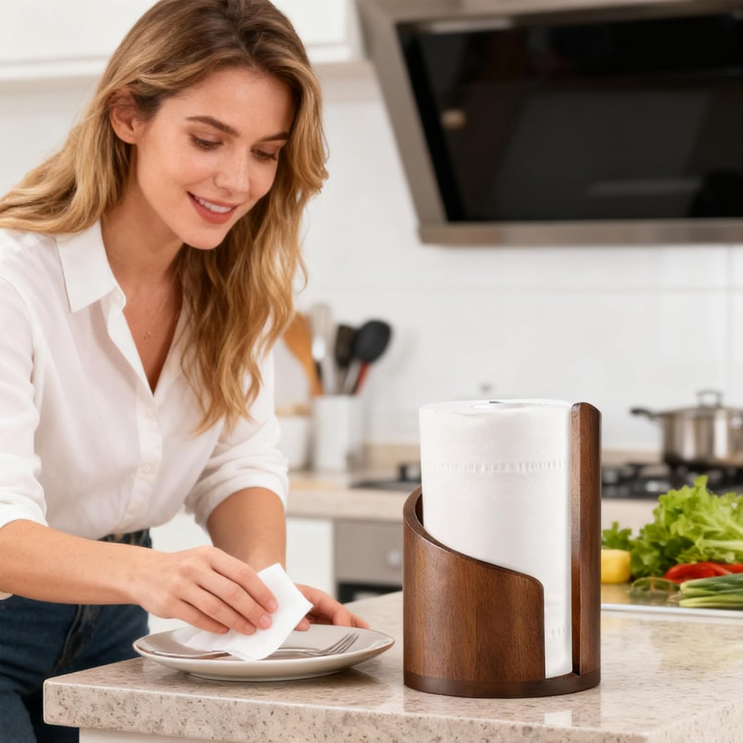 Porte-serviettes en papier | Support distributeur | Porte-serviettes en papier de comptoir en bois Vintage, pour salle de bains, cuisine, Table à manger, armoire, étagère, maison – Image 8