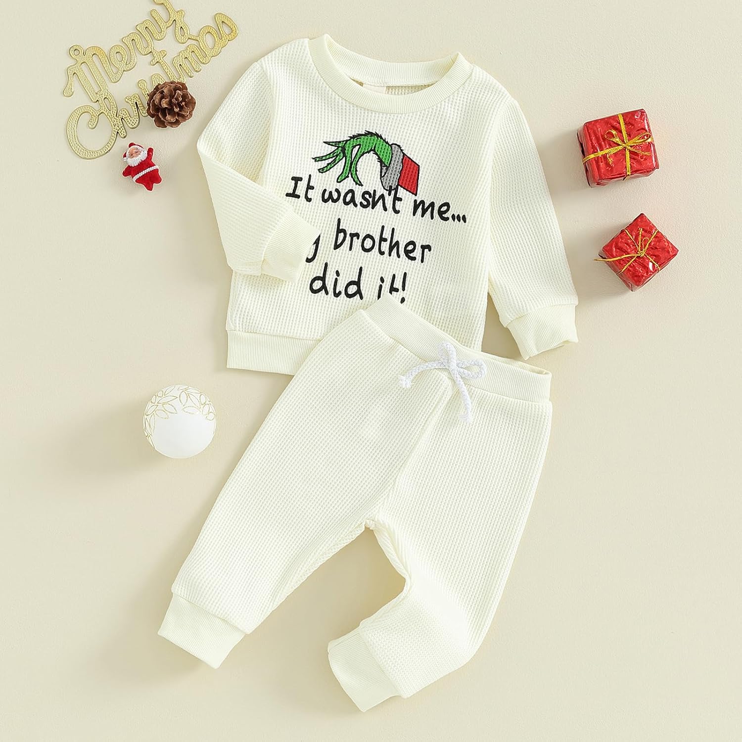 Ensemble de déguisement de Noël pour bébé garçon et fille - Sweat imprimé + pantalon - Costume de Noël pour bébé unisexe de 0 mois à 3 ans – Image 3