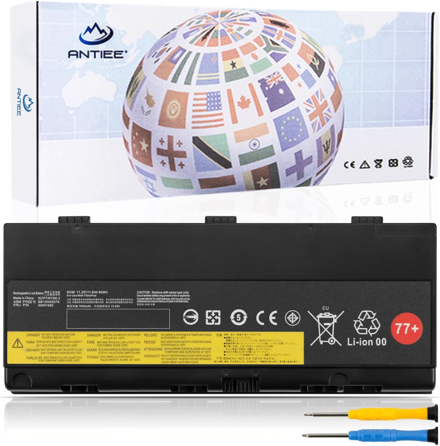 ANTIEE 77+ 00NY493 SB10H45078 Batterie pour ordinateur portable Lenovo ThinkPad P50 P51 P52 Series Notebook 01AV477 SB10H45077 SB10H45078 00NY492 L17L6P51 L17M6P51 SB10K97634 01AV495 77++ 11,25 V 90Wh – Image 2