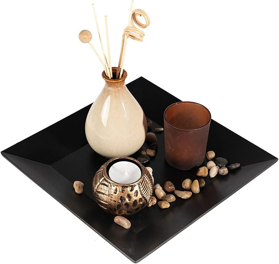 lachineuse - Bougeoir décoratif Zen - Décoration d'intérieur avec petit vase & fleurs séchées - Diamètre 25 cm - pour bureau, table basse - Décoration asiatique - Idée cadeau - Rectangulaire – Image 2