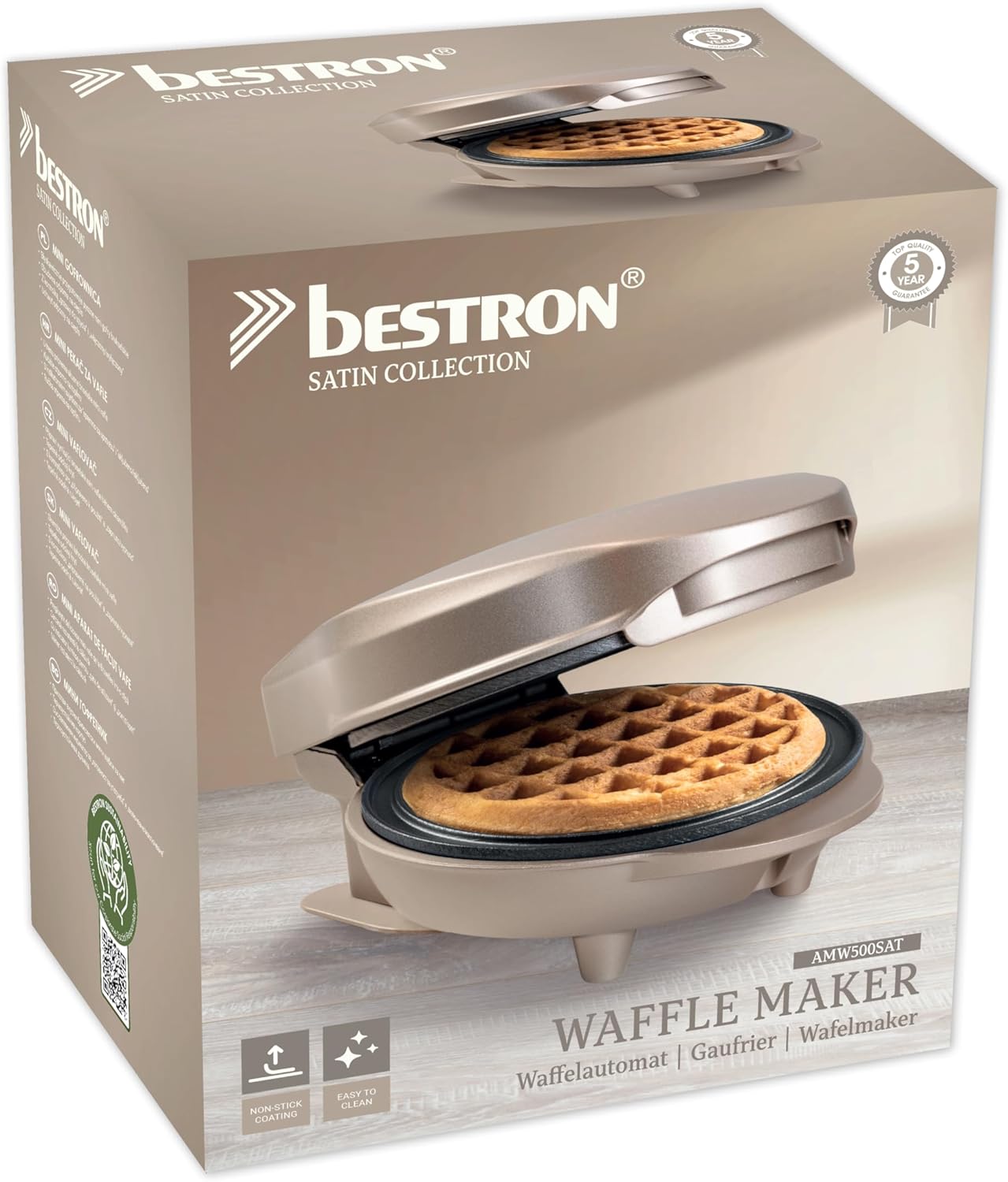 Bestron Mini gaufrier pour gaufres classiques, petit gaufrier avec revêtement antiadhésif pour anniversaires d'enfants, fêtes de famille, Pâques ou Noël, design : rétro, couleur : beige clair – Image 6