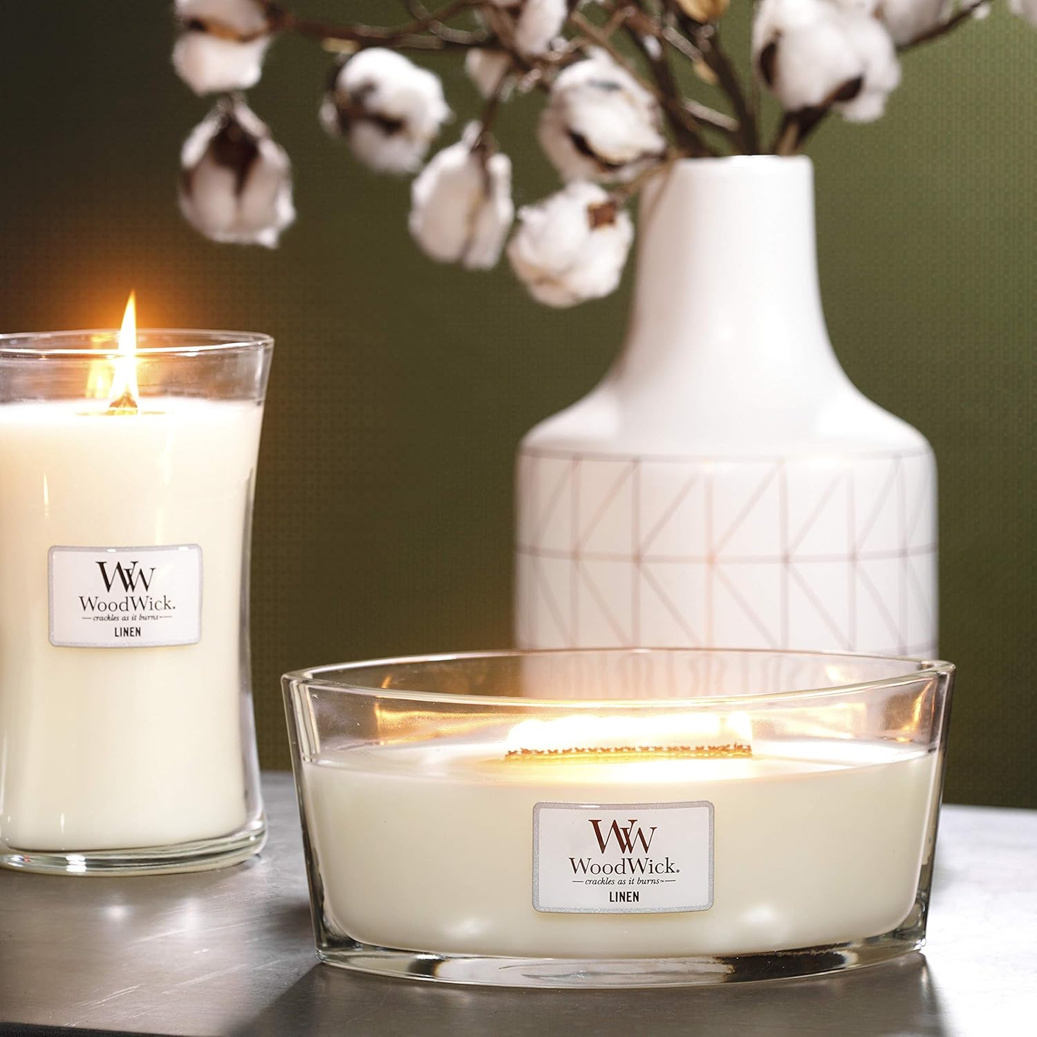 Bougie parfumée WoodWick Ellipse avec mèche crépitante, linge propre, durée de combustion jusqu'à 50 heures – Image 4