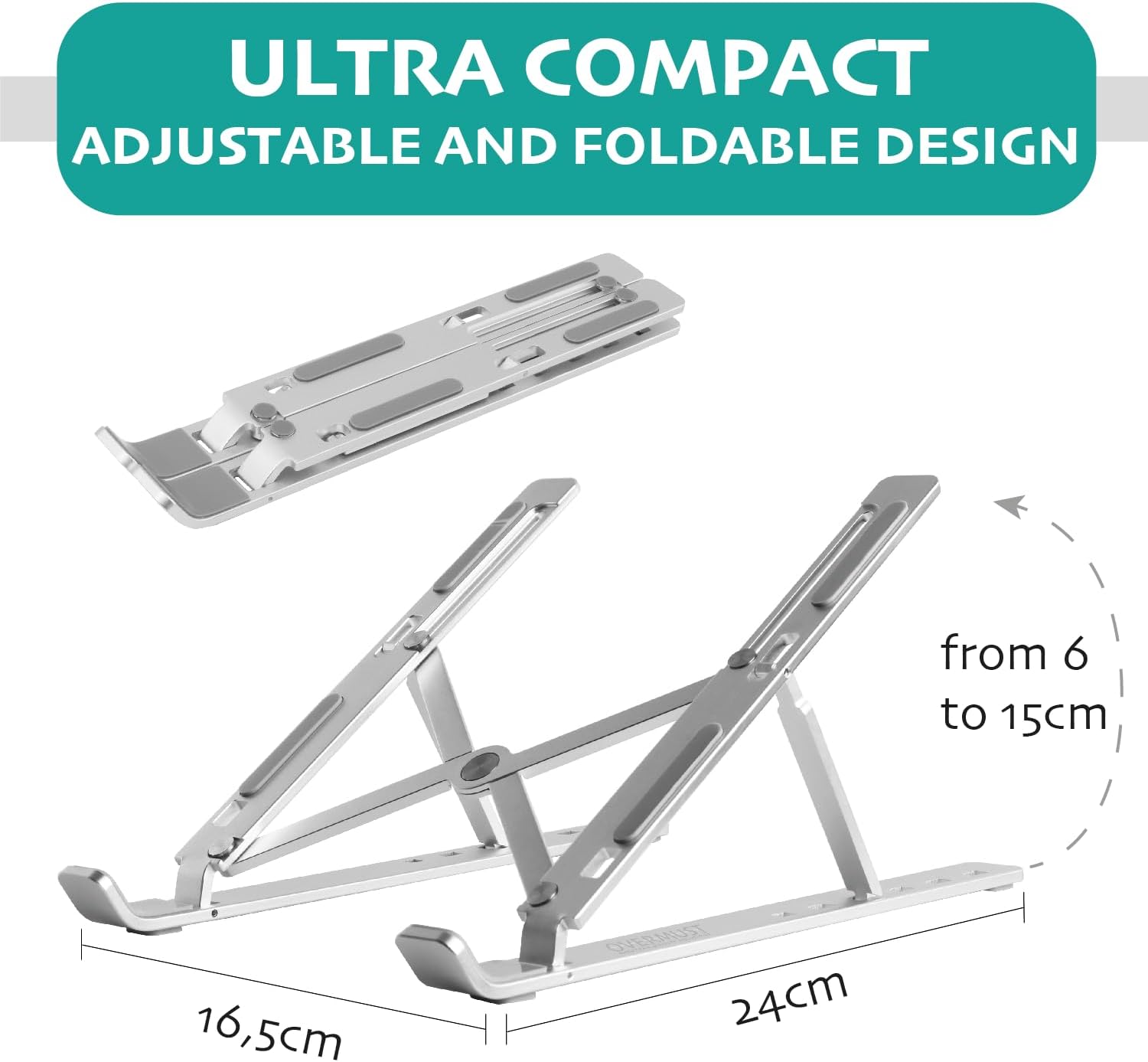 Support pour ordinateur portable, réglable sur 6 niveaux, ventilation efficace, antidérapant et pliable – Image 3