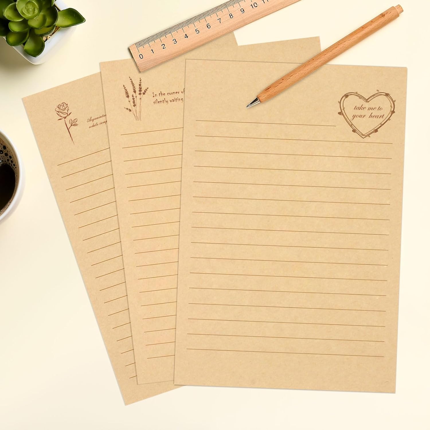 Ensemble de papeterie vintage 72 pièces, 24 papiers à lettres avec 12 enveloppes assorties, ensemble de papeterie ancienne pour écrire des lettres et des invitations – Image 3