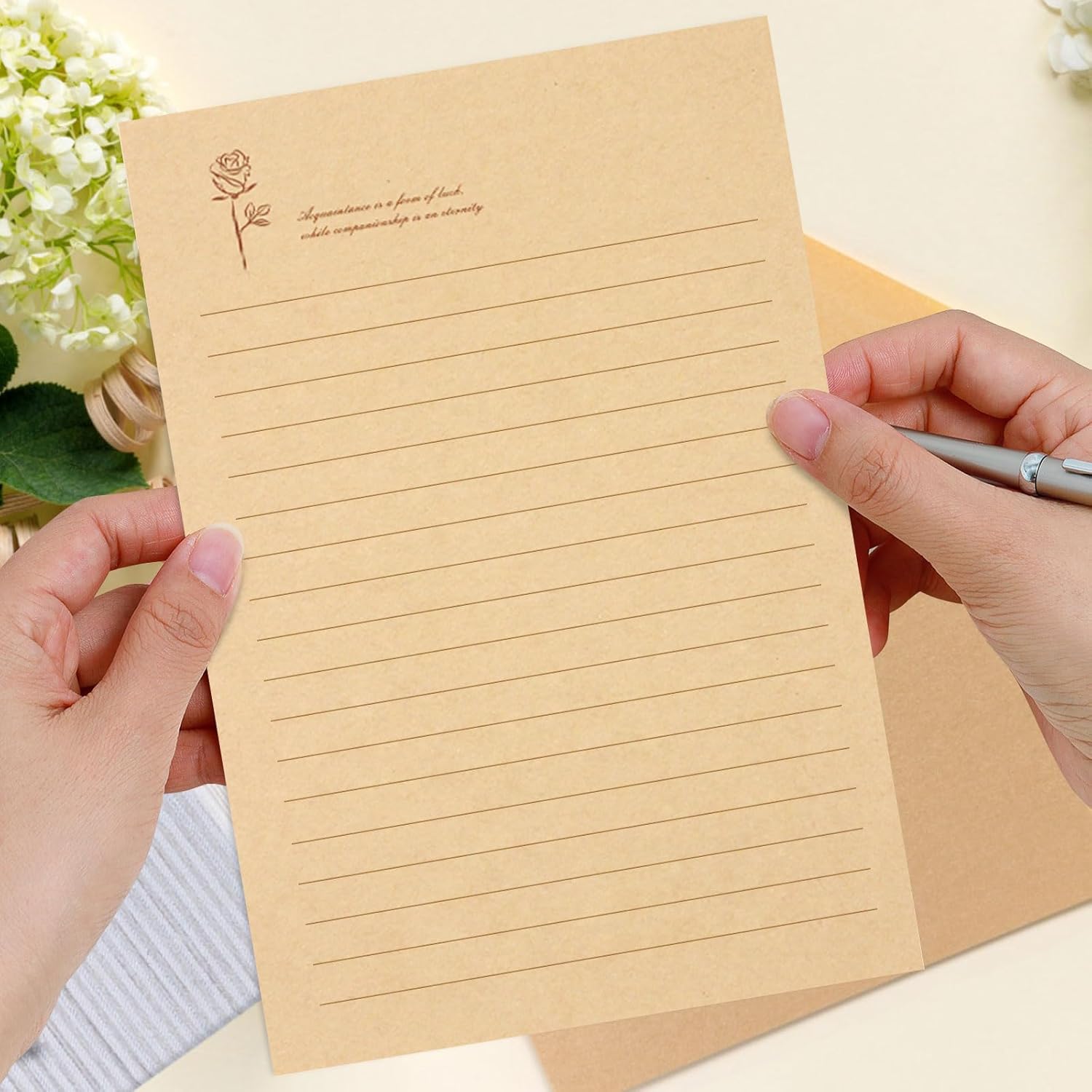 Ensemble de papeterie vintage 72 pièces, 24 papiers à lettres avec 12 enveloppes assorties, ensemble de papeterie ancienne pour écrire des lettres et des invitations – Image 4