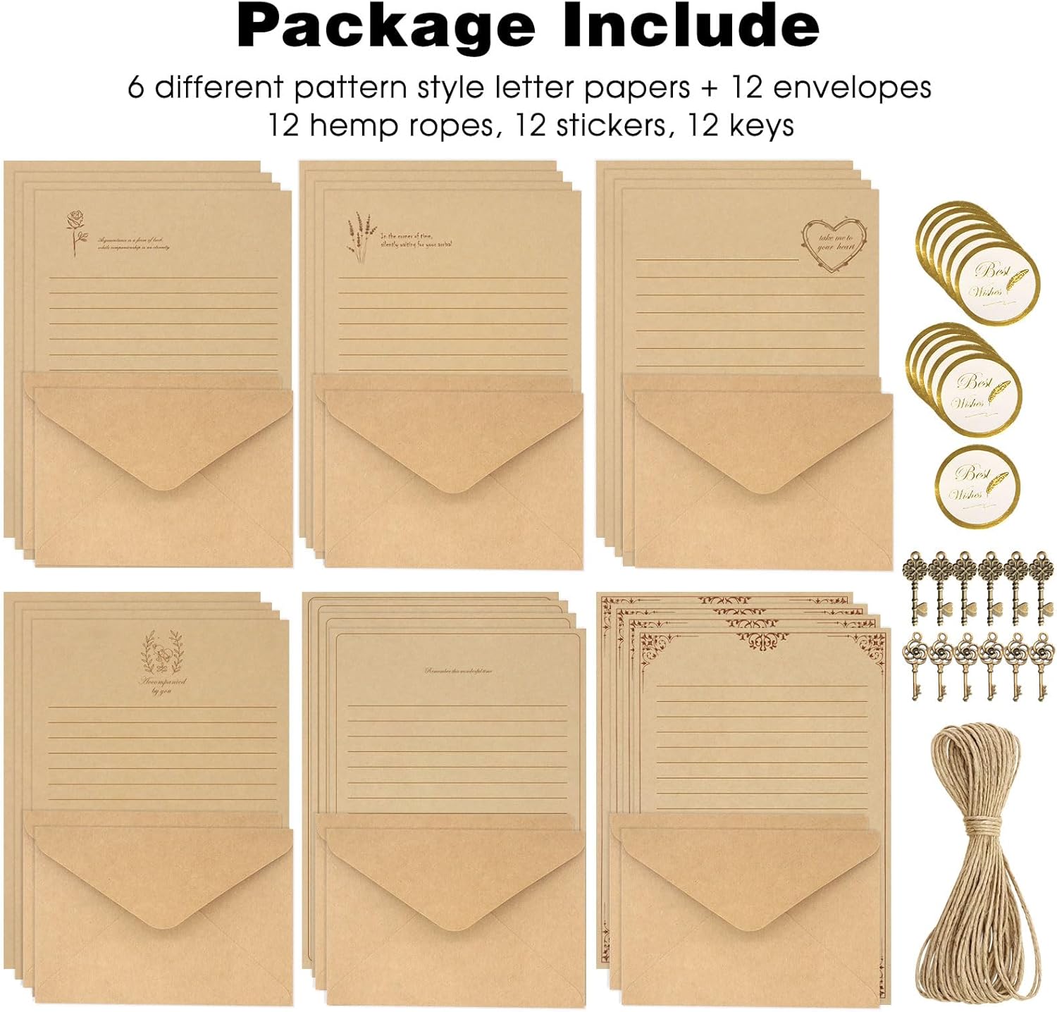 Ensemble de papeterie vintage 72 pièces, 24 papiers à lettres avec 12 enveloppes assorties, ensemble de papeterie ancienne pour écrire des lettres et des invitations – Image 7