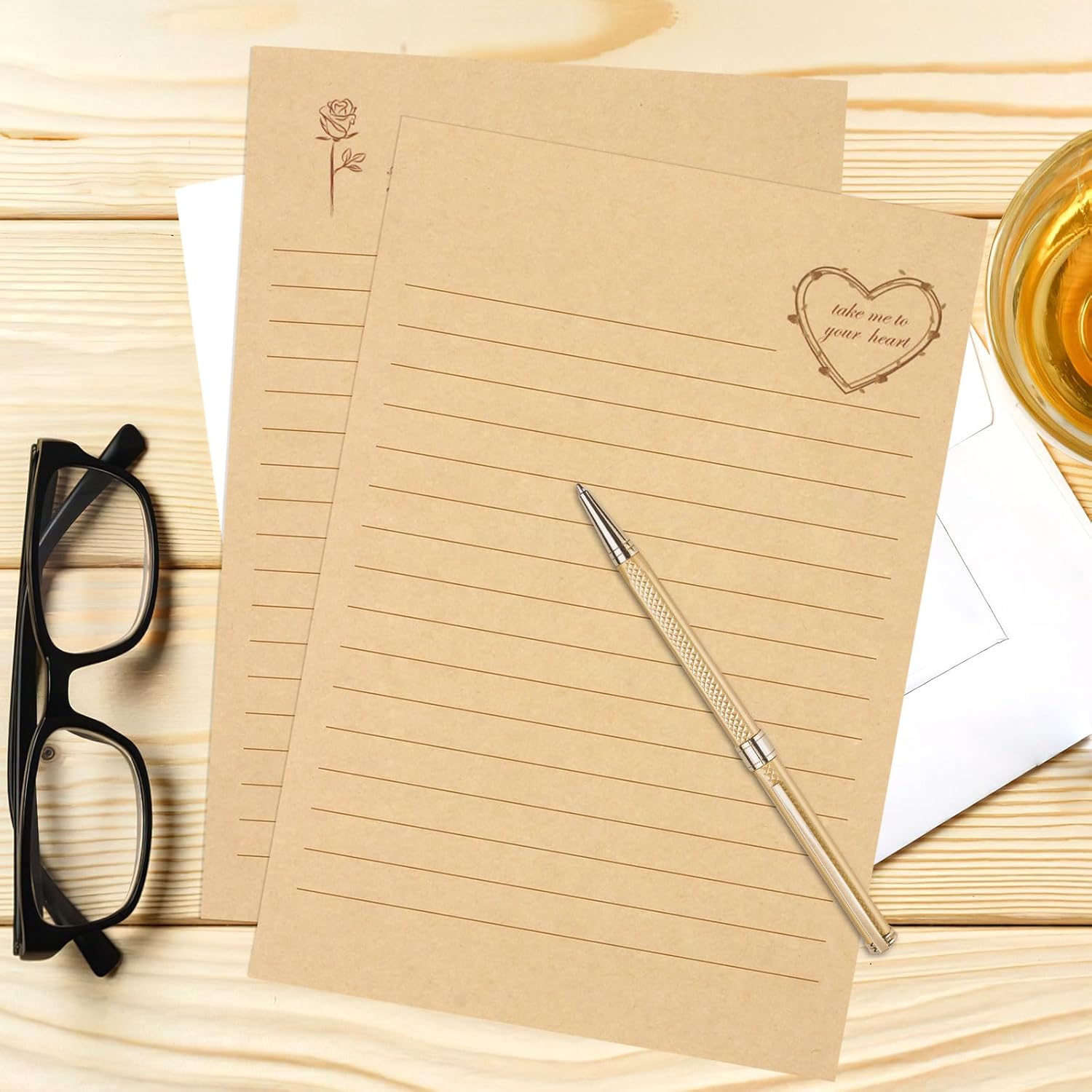 Ensemble de papeterie vintage 72 pièces, 24 papiers à lettres avec 12 enveloppes assorties, ensemble de papeterie ancienne pour écrire des lettres et des invitations – Image 8