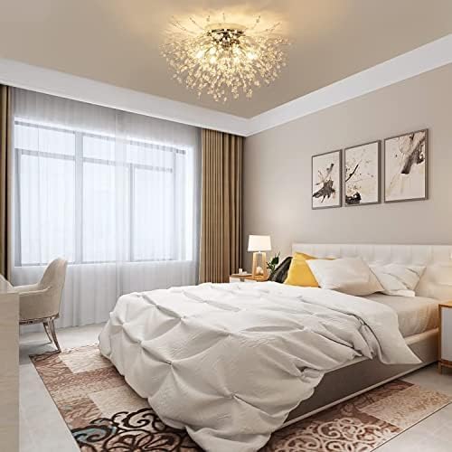 Plafonnier en cristal moderne, 6 lumières G9 LED, plafonnier encastré pour feu d'artifice, adapté pour chambre à coucher, salon, cuisine, salle à manger, argent, 6 lumières, Enchanting12 – Image 3