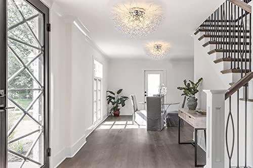Plafonnier en cristal moderne, 6 lumières G9 LED, plafonnier encastré pour feu d'artifice, adapté pour chambre à coucher, salon, cuisine, salle à manger, argent, 6 lumières, Enchanting12 – Image 5