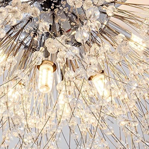 Plafonnier en cristal moderne, 6 lumières G9 LED, plafonnier encastré pour feu d'artifice, adapté pour chambre à coucher, salon, cuisine, salle à manger, argent, 6 lumières, Enchanting12 – Image 8