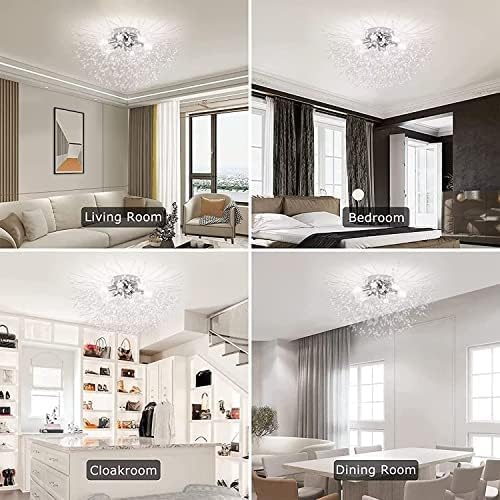 Plafonnier en cristal moderne, 6 lumières G9 LED, plafonnier encastré pour feu d'artifice, adapté pour chambre à coucher, salon, cuisine, salle à manger, argent, 6 lumières, Enchanting12 – Image 9