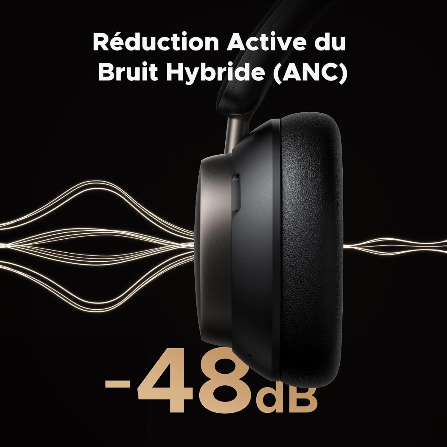 UGREEN Casque Bluetooth sans fil Sport Max 6 ANC Réduction active du bruit Adaptatif Hybride Hi Res Audio LDAC Casque Musique Bluetooth 6.0 Audio Spatial Custom 8 EQ App 120H avec micro Noir – Image 3