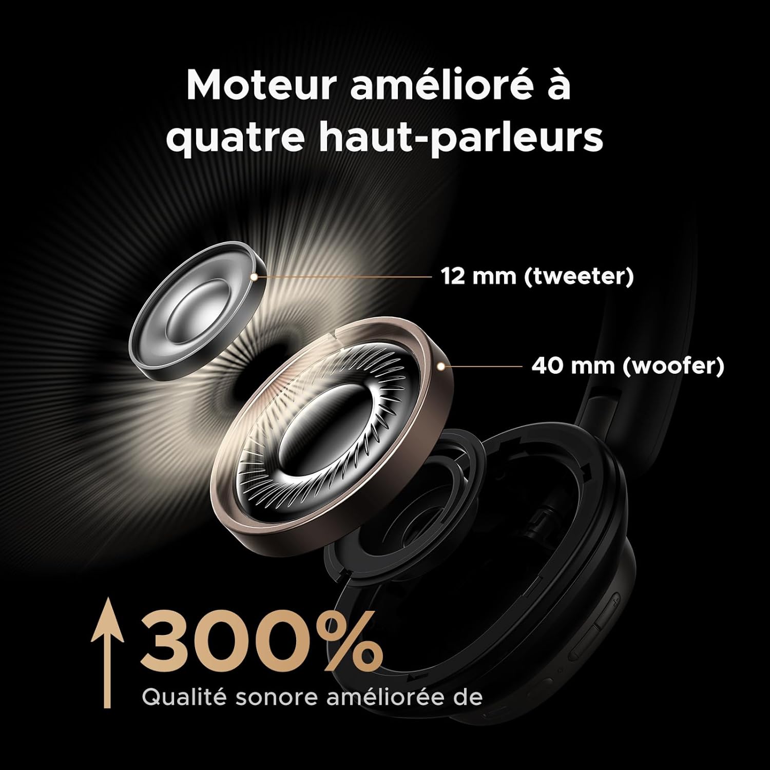 UGREEN Casque Bluetooth sans fil Sport Max 6 ANC Réduction active du bruit Adaptatif Hybride Hi Res Audio LDAC Casque Musique Bluetooth 6.0 Audio Spatial Custom 8 EQ App 120H avec micro Noir – Image 6