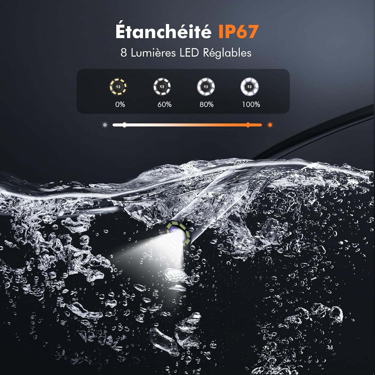 Caméra endoscopique 4,3" 1080 HD Caméra endoscopique avec 8 LED réglables, étanche IP67, 2600 mAh, câble semi-rigide de 5 m pour tuyauterie, voiture, tuyau, maison, atelier – Image 5