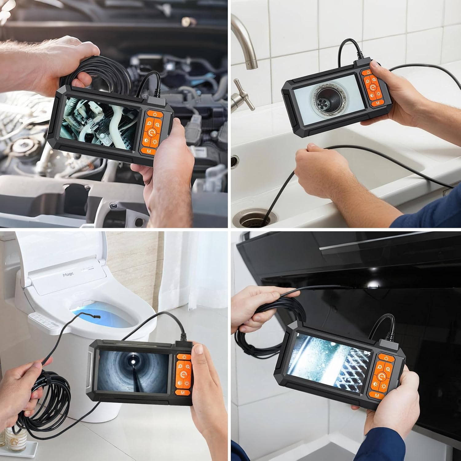Caméra endoscopique 4,3" 1080 HD Caméra endoscopique avec 8 LED réglables, étanche IP67, 2600 mAh, câble semi-rigide de 5 m pour tuyauterie, voiture, tuyau, maison, atelier – Image 9