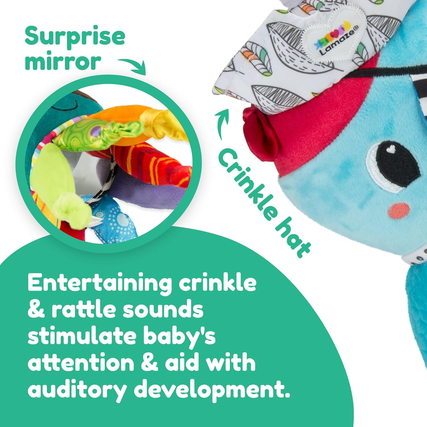 Jouet sensoriel pour bébé Lamaze Captain Calamari de 0 à 6 mois, landau et poussette à clipser. – Image 4