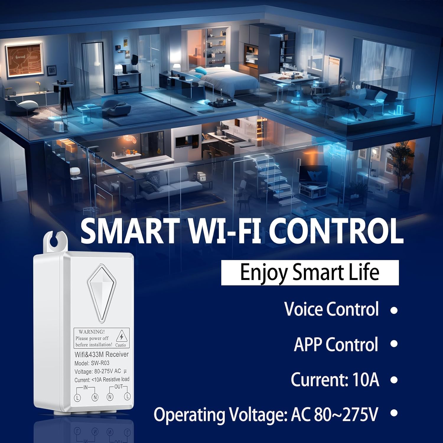 NineLeaf Smart WiFi interrupteur mural téléphone télécommande lampes et appareils interrupteur mural 2 voies avec 2 x récepteur compatible avec Alexa Google Home fonction de minuterie – Image 3