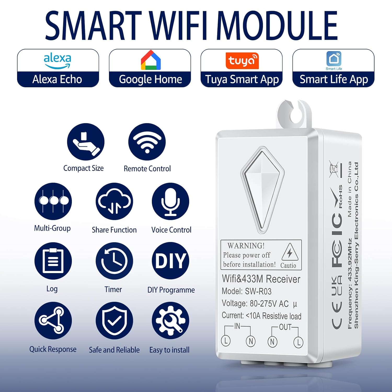 NineLeaf Smart WiFi interrupteur mural téléphone télécommande lampes et appareils interrupteur mural 2 voies avec 2 x récepteur compatible avec Alexa Google Home fonction de minuterie – Image 8