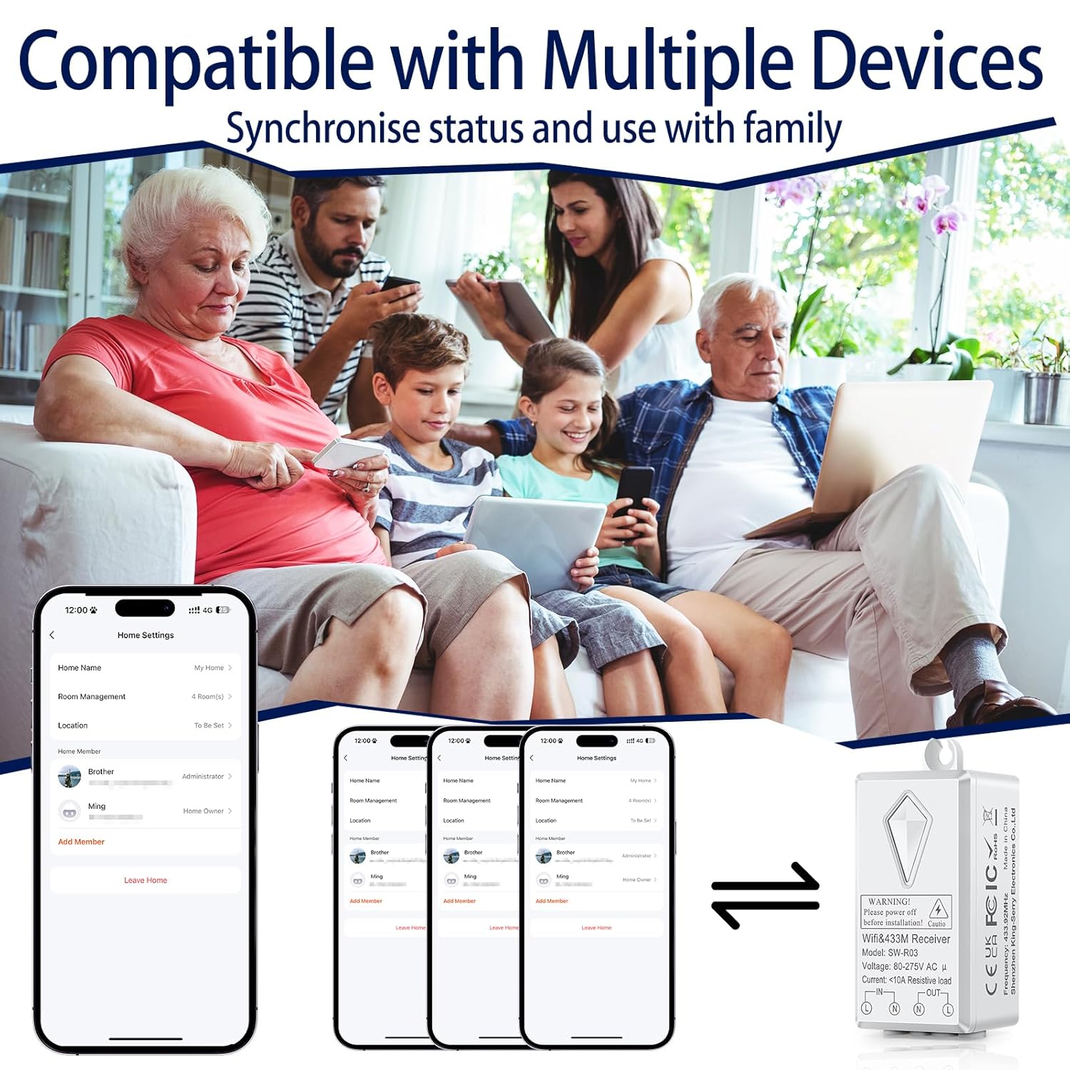 NineLeaf Smart WiFi interrupteur mural téléphone télécommande lampes et appareils interrupteur mural 2 voies avec 2 x récepteur compatible avec Alexa Google Home fonction de minuterie – Image 9