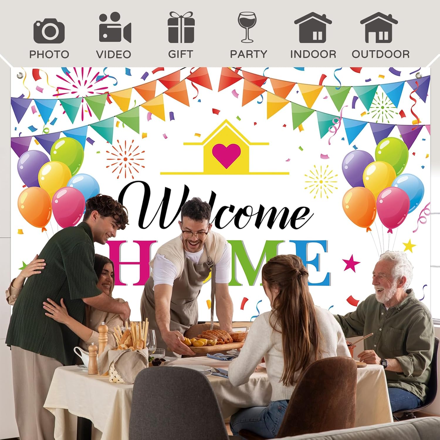 Décoration de bienvenue à la maison, bannière décorative blanche de bienvenue pour la maison familiale, fête, décoration arrière – Image 5