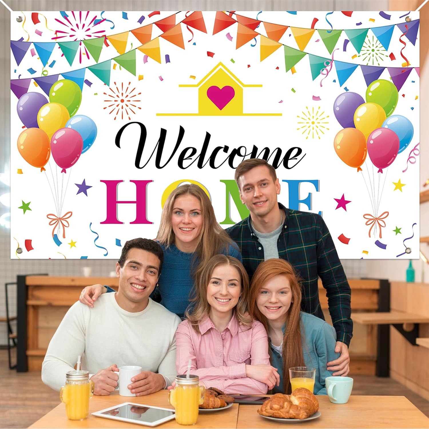 Décoration de bienvenue à la maison, bannière décorative blanche de bienvenue pour la maison familiale, fête, décoration arrière – Image 6