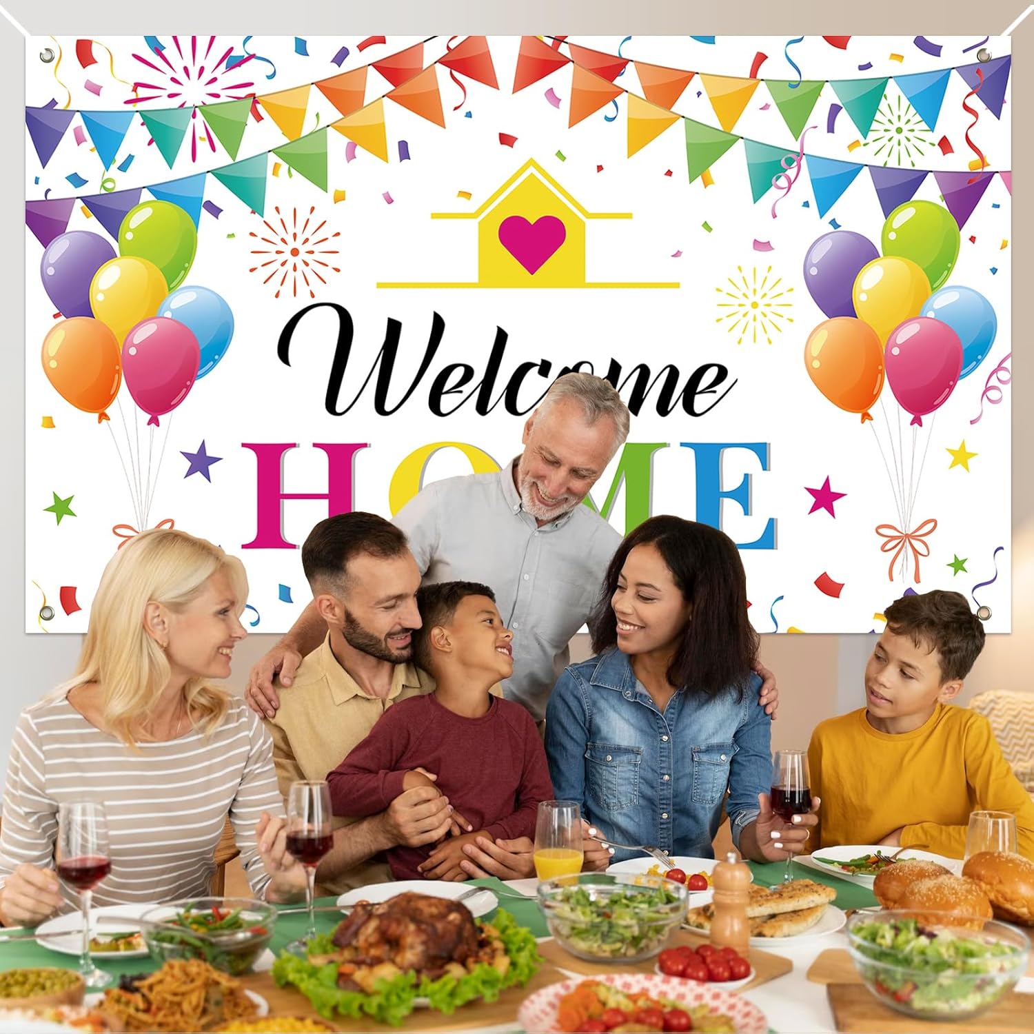Décoration de bienvenue à la maison, bannière décorative blanche de bienvenue pour la maison familiale, fête, décoration arrière – Image 7