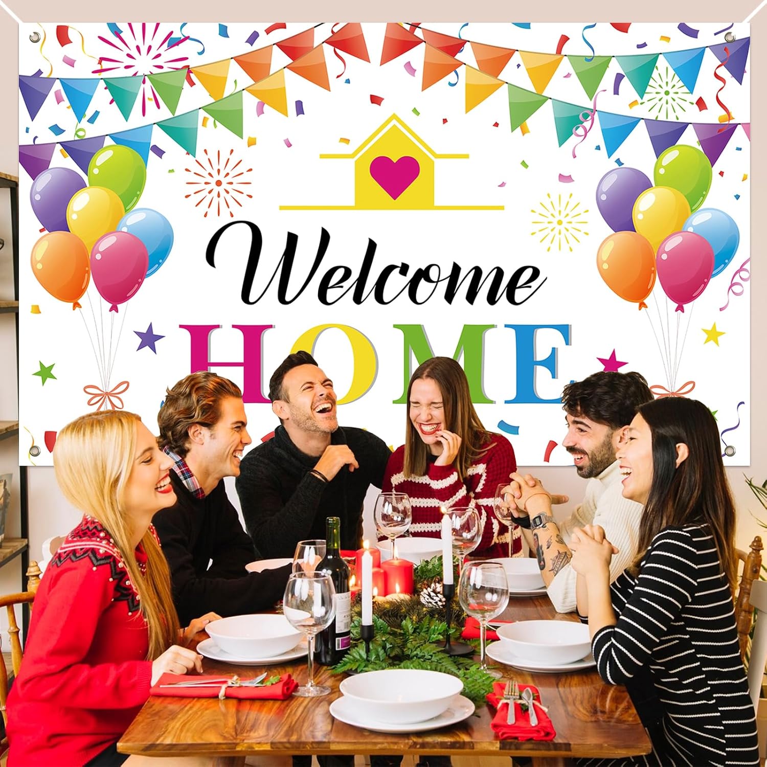 Décoration de bienvenue à la maison, bannière décorative blanche de bienvenue pour la maison familiale, fête, décoration arrière – Image 8
