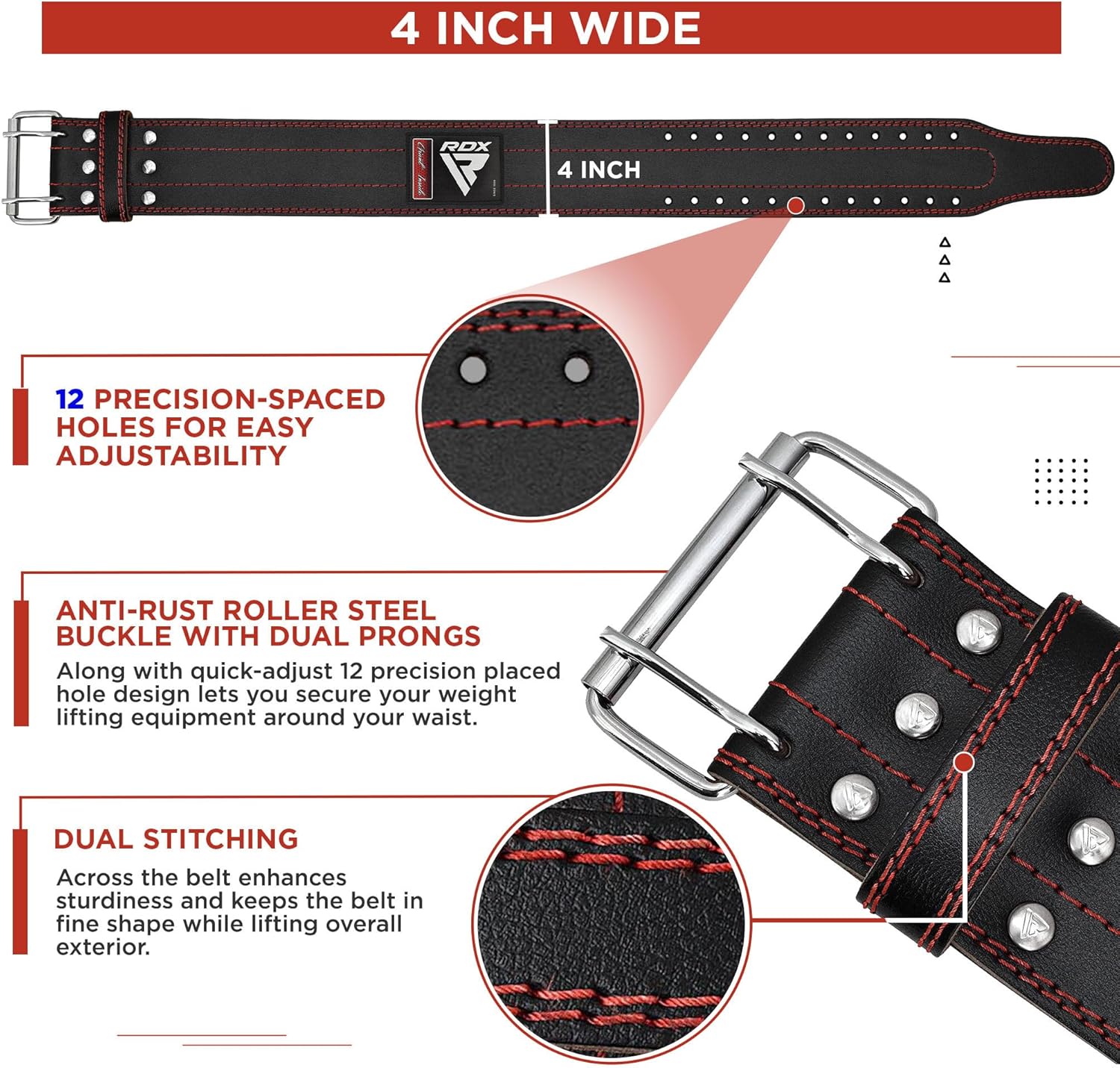 RDX Ceinture de Musculation Powerlifting, IPL USPA Approuvé, 6MM Épais 100% Cuir, 4” réglable Support Lombaire, D'haltérophilie Bodybuilding Entraînement en Force Exercise Fitness Belt, Homme Femme – Image 8