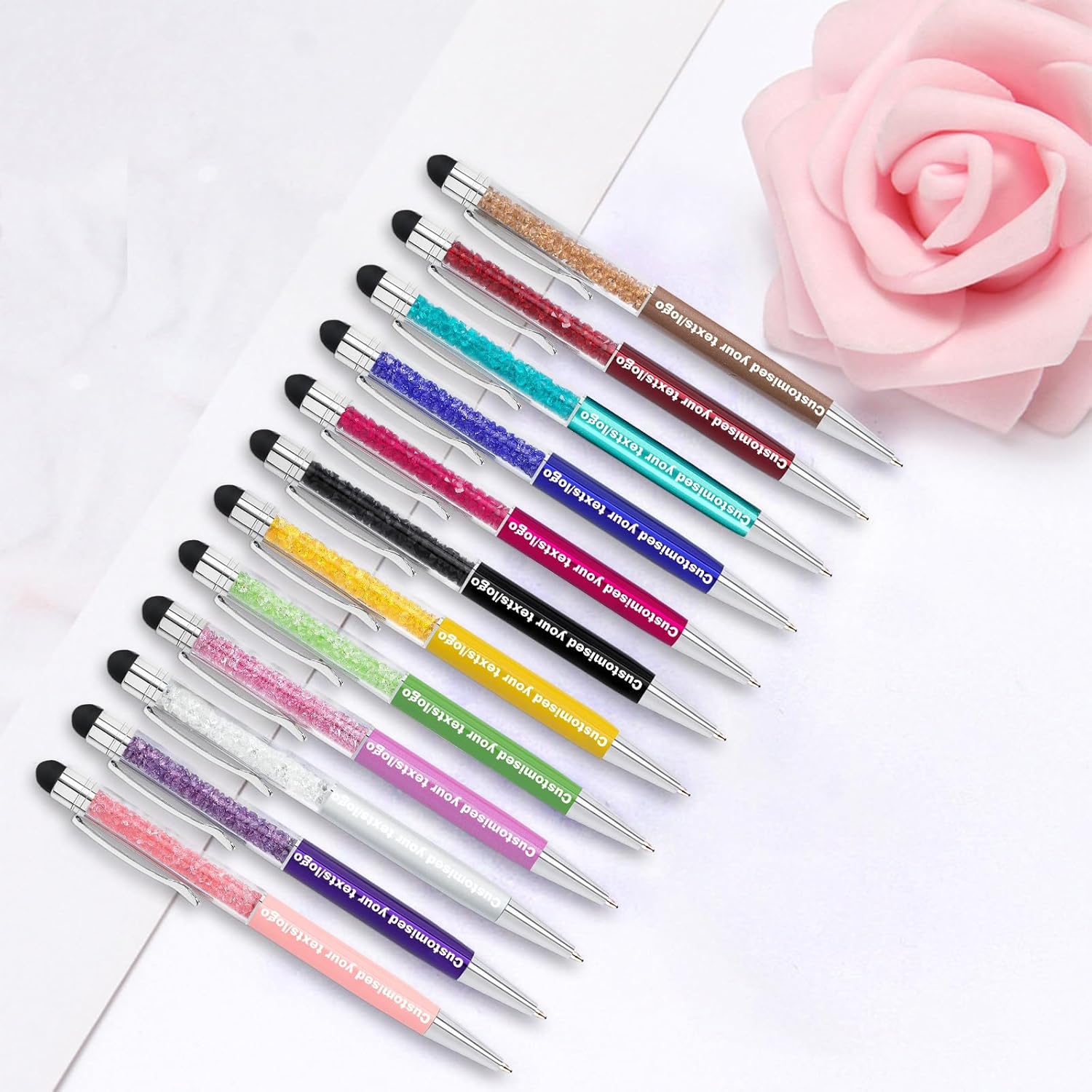 Stylo à bille personnalisé, instrument d’écriture soft touch 2 en 1, stylo à bille décoré en cristal, cadeau de remise des diplômes, mariage, anniversaire – Image 3