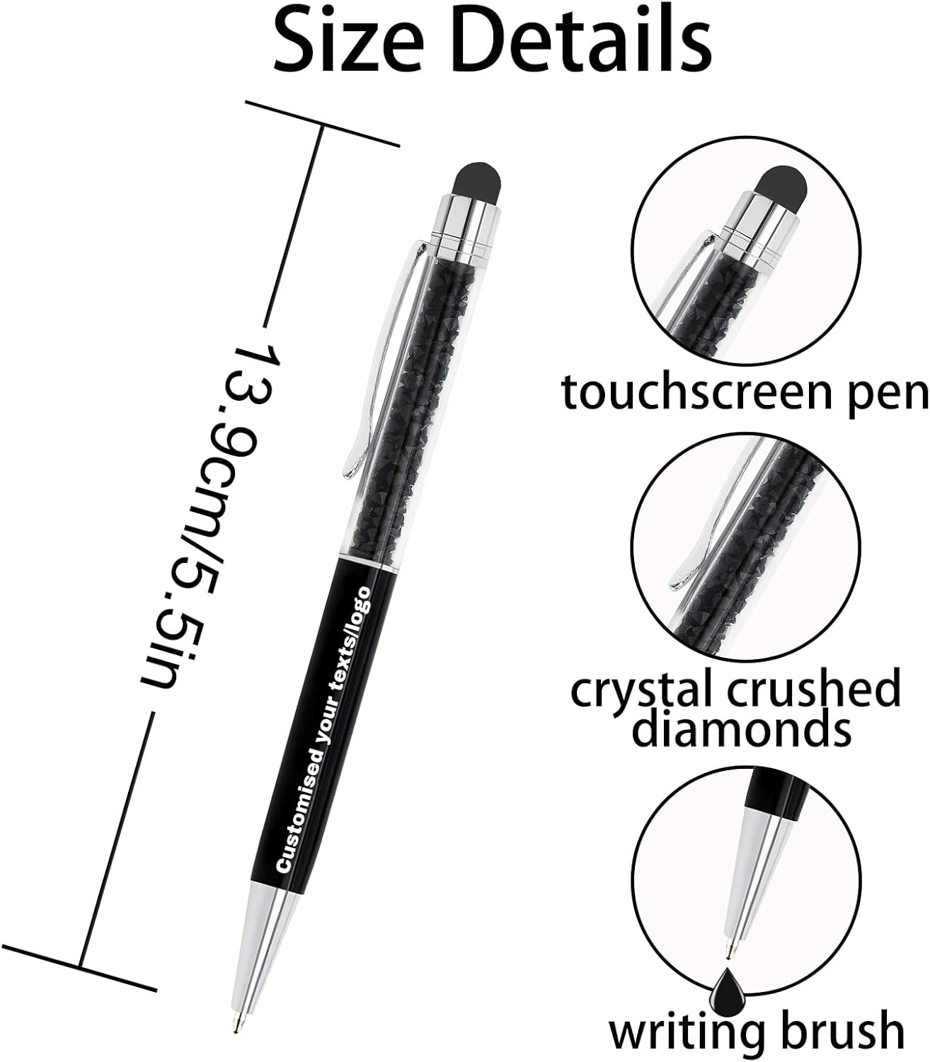 Stylo à bille personnalisé, instrument d’écriture soft touch 2 en 1, stylo à bille décoré en cristal, cadeau de remise des diplômes, mariage, anniversaire – Image 5
