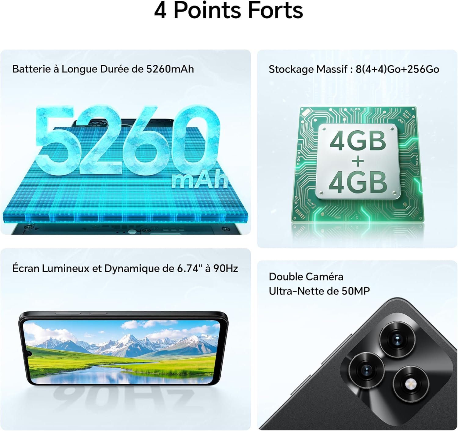 HONOR X5c Plus Smartphone Double SIM NFC, Batterie 5260mAh, 4+256Go, Téléphone à Écran Confort 6,74 Pouces 90Hz, Appareil Photo 50 Mégapixels, Android 15, MicroSD 1 vers Extensible, Noir Minuit – Image 3