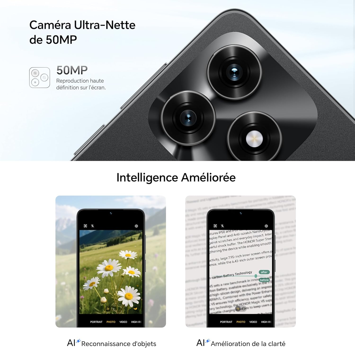 HONOR X5c Plus Smartphone Double SIM NFC, Batterie 5260mAh, 4+256Go, Téléphone à Écran Confort 6,74 Pouces 90Hz, Appareil Photo 50 Mégapixels, Android 15, MicroSD 1 vers Extensible, Noir Minuit – Image 8