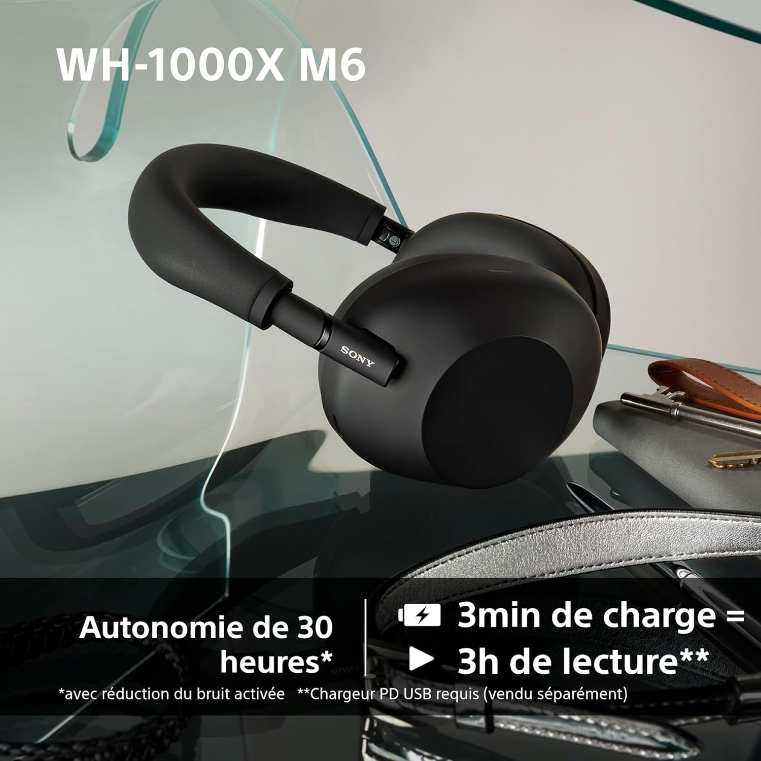 Sony WH-1000XM6 Casque Bluetooth sans fil avec réduction du bruit Noir, son haute résolution unique, design confortable et pliable, étui durable, autonomie de 30 heures, iOS et Android – Noir – Image 8