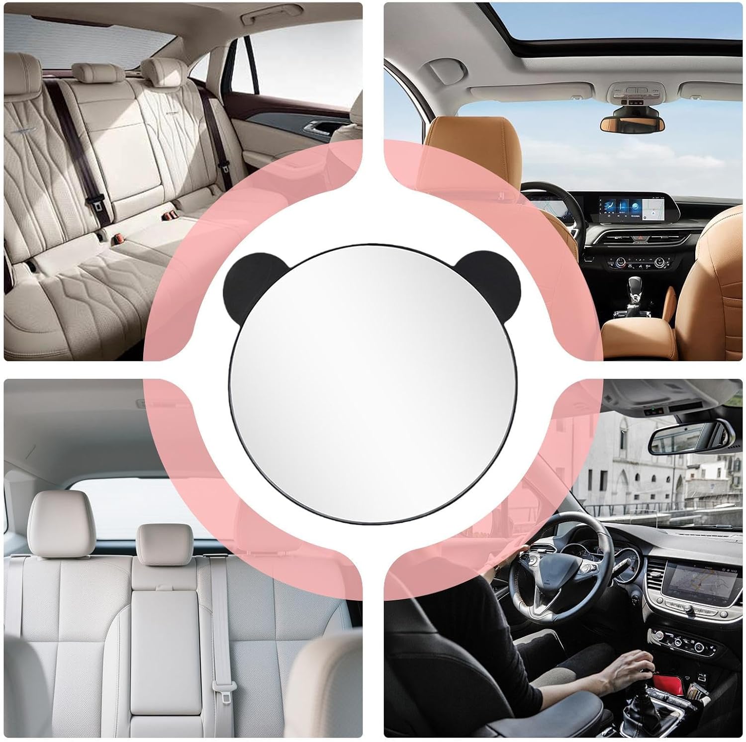 Miroir de voiture pour bébé, rétroviseur arrière, oreilles d'ours, support de sangle réglable, vue grand angle claire, utilisation de sécurité en voyage, acrylique, équipement de voyage, 9,8 x 6,7 – Image 4